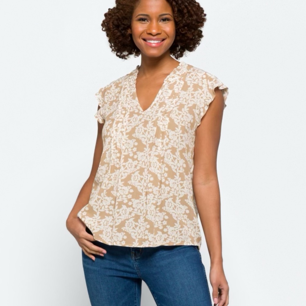 Floral Beige and White Women's Top